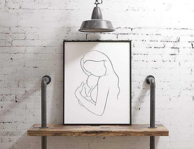 Mother and Infant Child Nursery Wall Art | 11x14 UNFRAMED Black and White Minimalist Nordic Print | Mama and Baby Modern Scandinavian Home Decor
