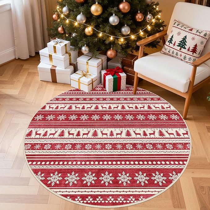 Area Rugs for Living Room Washable Living Room Rug Soft Neutral Indoor Floor Carpet Non-Slip Stain Resistant Modern Boho Rugs for Bedroom Dining Room Kids Room Nursery Office Home Red