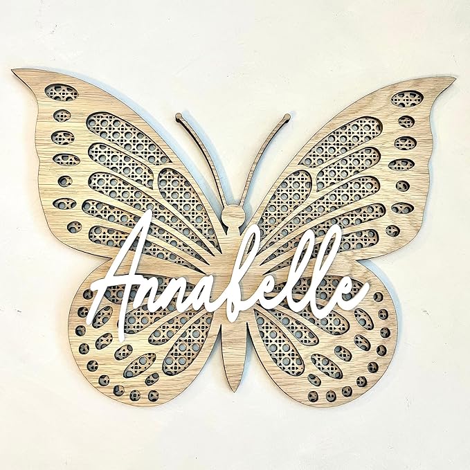 Chillever - Personalized Butterfly 3D Name Sign, Custom Wood Personalized Butterfly Wall Decor with Baby Name Sign, Exquisite Nursery Decor and Wall Art for Girl or Boy Room, Custom Boho Wooden Signs