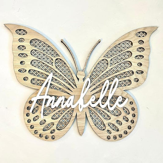 Chillever - Personalized Butterfly 3D Name Sign, Custom Wood Personalized Butterfly Wall Decor with Baby Name Sign, Exquisite Nursery Decor and Wall Art for Girl or Boy Room, Custom Boho Wooden Signs