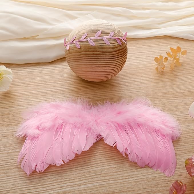 Newborn Baby Angel Wings with Feathers (Pink)