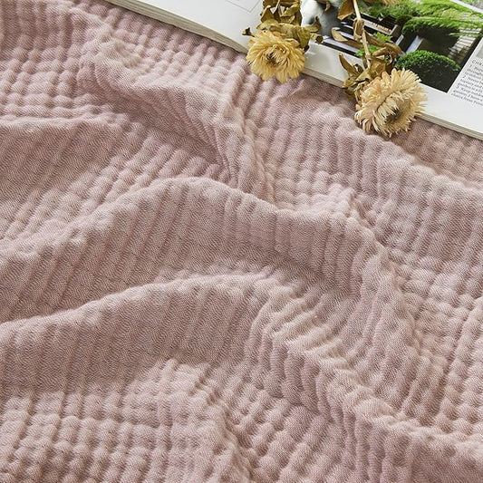 EMME Cotton Muslin King Blanket Breathable Gauze Soft Lightweight Blankets Adults Gifts for Women (Heather Dusty Pink, 108"x90")