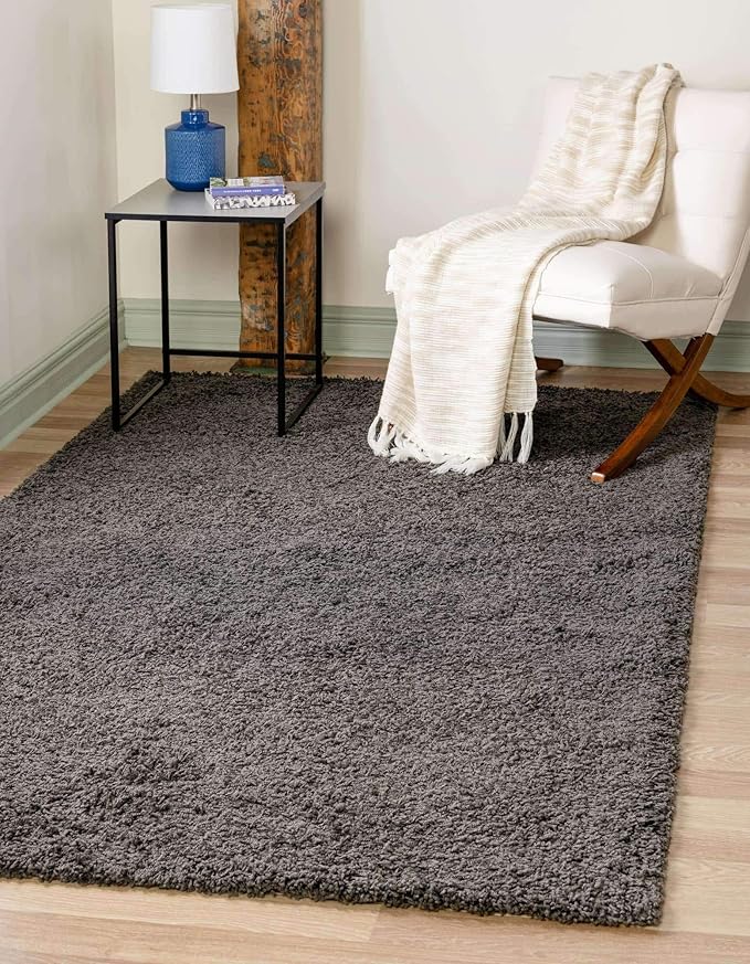 Unique Loom Solid Shag Collection Area Rug (10' x 13' 11" Rectangle, Graphite Gray)