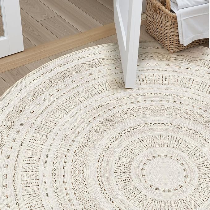 Area Rugs for Living Room Washable Living Room Rug Soft Neutral Indoor Floor Carpet Non-Slip Stain Resistant Modern Boho Rugs for Bedroom Dining Room Kids Room Nursery Office Home Brown/Cream