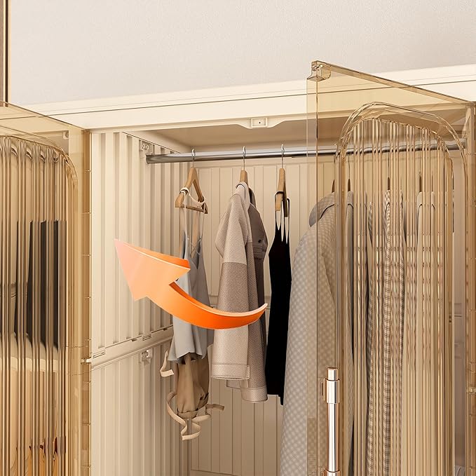 Portable Closet Wardrobe, Foldable Clothes Organizer with 12 Cubes Storage, Hanging Rods, Easy Assemble Clothing Organizer with Magnet Doors, Wardrobe Storage Cabinet for Kids,Baby,Adult