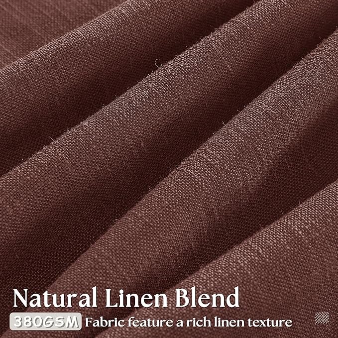 Maroon Pinch Pleated Linen Curtains 108 Inches Long for Living Room 2 Panels Set Flax Double Pleated Drapes Back Tab Farmhouse Ceiling Floor 108 Inch Window Curtains Bedroom Chestnut Reddish Brown