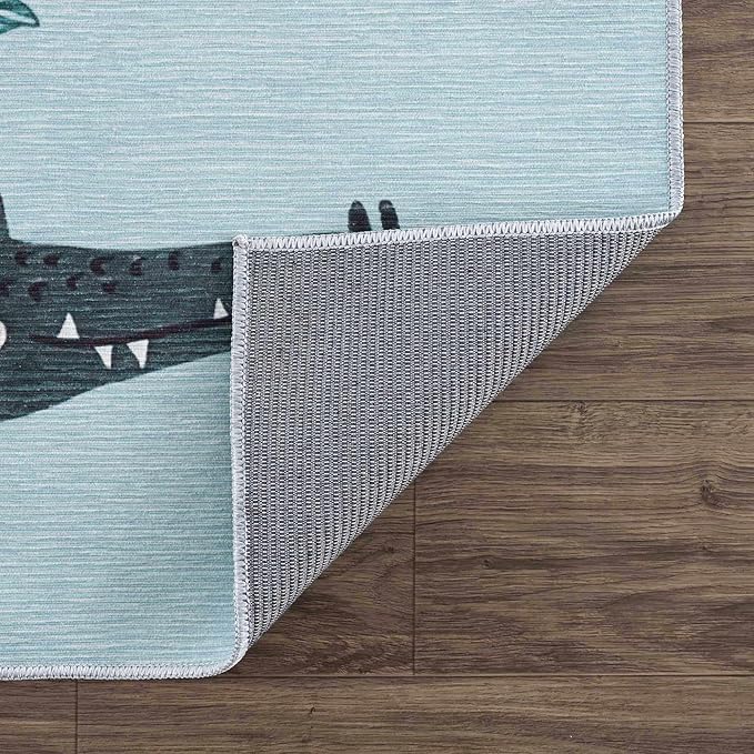 Hauteloom Petey Kids Room, Nursery Machine Washable Area Rug - Animals - Blue, Terracotta - 5'3" x 7'3"