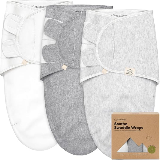 KeaBabies 3-Pack Organic Baby Swaddle Sleep Sacks - Swaddles for Newborns, Infant 3-6 Months, Baby Girls, Boys, Soft & Snug Newborn Sleep Sack, Nursery Swaddling Blankets (Cloud, L)