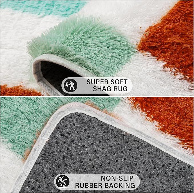 Checkered Rug 8x10 for Living Room, Colorful Modern Shag Rug Washable Non-Slip Large Area Rug Super Soft Indoor Fuzzy Carpet Fluffy Rugs for Bedroom Home Aesthetic Decor