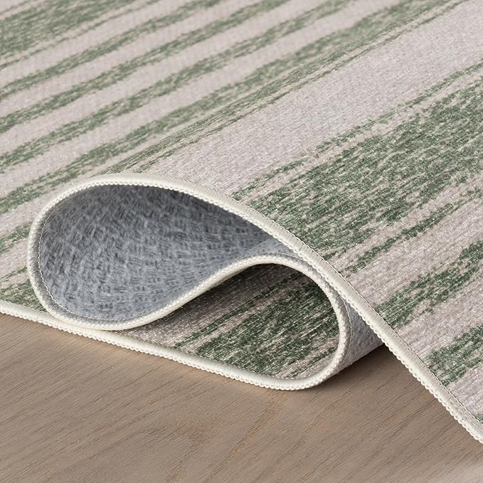 Dash & Albert Xaren Green Machine Washable Rug, Runner-2.5 X 8 Feet, Green/Grey Stripe Pattern