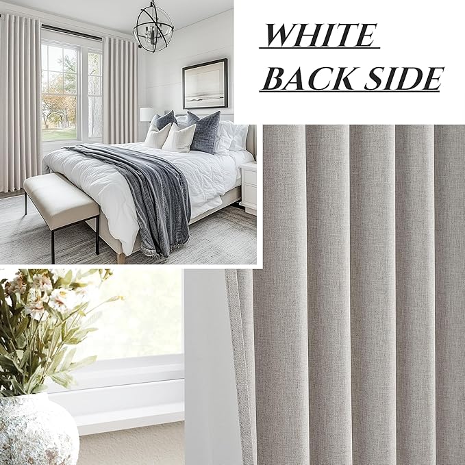 Pleat Linen Blend Room Darkening Extra Long Curtains 120 Inch Length 2 Panels Set for Living Room, Natural Melange Grey for Bedroom Windows Blackout Drapes Heat Blocking for Summer Heat (50"Wx120"L)