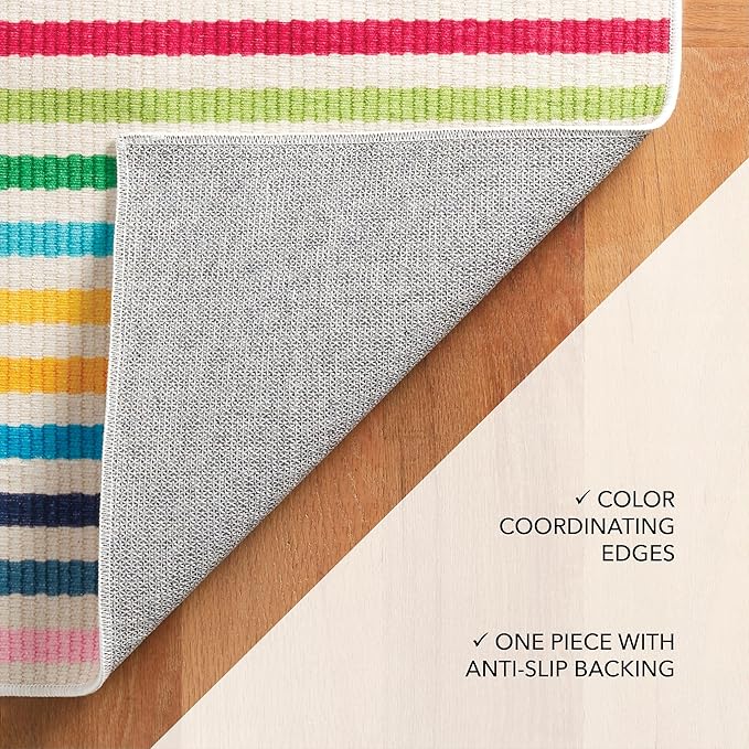 Dash and Albert Rainbow Machine Washable Area Rug - 3' x 5' Multicolor Stripe Washable Accent Rug - Durable, High Traffic Areas Kitchen, Mudroom, Hallways