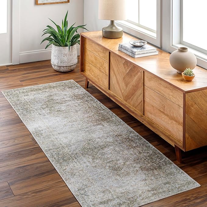Mark&Day Washable Rugs, 5x7 Edmond Traditional Camel Area Rug, Gray Olive Brown Carpet for Living Room, Bedroom or Kitchen (5'3" x 7',Machine Washable)