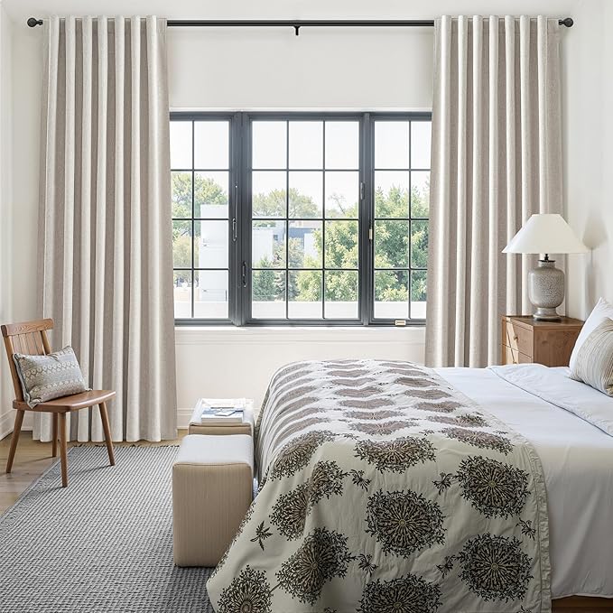 Extra Long Custom 102 Inch Curtains, 100% Blackout Curtains for Bedroom Weather Burg Thermal Insulated Noise Cancelling Pleated Heading Tape Hook Back Tab Ivory Beige Kids Boho Drapes 2 Panel Set