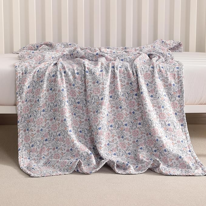 NTBAY 2 Layer Muslin Cotton Baby Swaddle Blanket, 30x40 Soft and Breathable Receiving for Newborns and Infants, Perfect for Crib, Stroller, Travel, Lightweight Nursery Blanket, Vintage Floral
