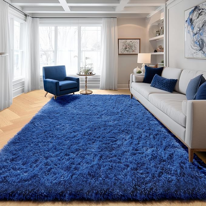 ONASAR Navy Blue Area Rugs for Living Room Bedroom, 5x8 Fluffy Bedside Rug, Washable Soft Plush Fuzzy Shaggy Indoor Floor Carpets for Nursery Kids Boys Girls Men Teen Playroom Home Decor Aesthetic