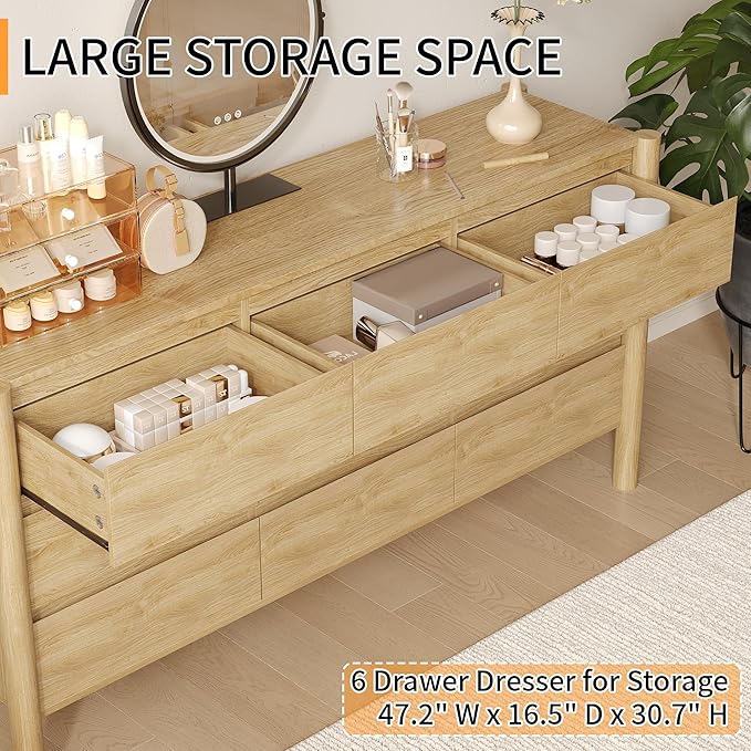 Dresser for Bedroom with 9 Drawers,63" Wide Oak Dresser with 4 Solid Wood Legs, Wooden TV Stand,Closet Clothes Organizer for Bedroom, Hallway