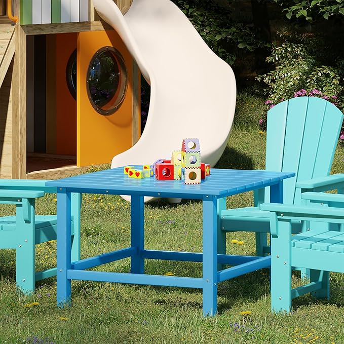 Costaelm Outdoor Kids Table, Toddler Dinner Table Baby Desk Outdoor Childrens Party Tables for Arts & Crafts, Snack Time, Multi-Activity Desk for Ages 2-8 in Classroom/Outside, Pacific Blue