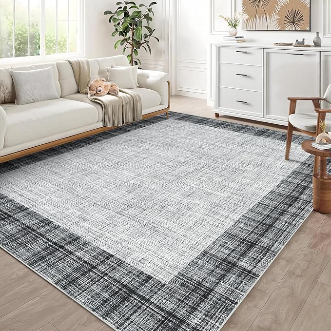 COZYLOOM Large Area Rug 9x12 Pet Friendly Carpet Machine Washable Carpet Abstract Rug for Living Room, Bedroom, Home Office, Family Room, Nursery（Grey）
