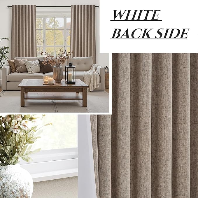 Dark Flax Black Out 90 Inch Long Boho Curtains 2 Panel Set, Farmhouse Curtain for Living Room Darkening/Thermal/Noise Reduction Textured Linen Drape Hook&Ring Included Chocolate 50" Wx90 L