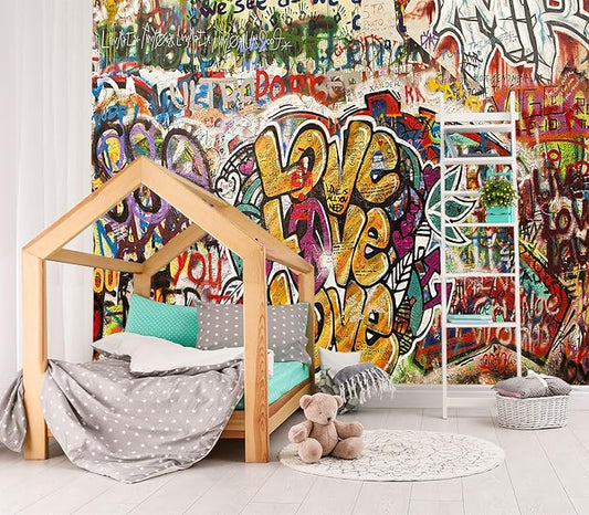 XMPMBM-Graffiti Art backsplash Large Decorative Wallpaper Colorful Alphabet Bedroom Bathroom Wall Mural- W 88" X H 59"（36 Square Foot）