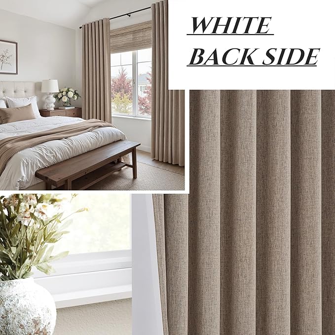 Dark Flax Extra Long Custom 102 Inch Curtains, 100% Blackout Curtains for Bedroom Weather Burg Thermal Insulated Noise Cancelling Pleated Heading Tape Hook Boho Drapes Chocolate 2 Panel Set 50"x102"
