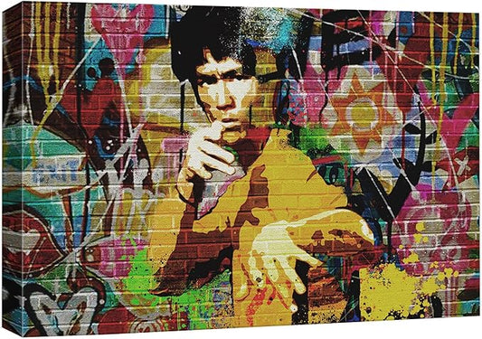 SIGNWIN Canvas Print Wall Art Kung-Fu Martial Artist Graffiti Street Art Portrait Celebrities Hollywood Cultural Pop Art Decorative Urban for Living Room, Bedroom, Office - 32x48 inches