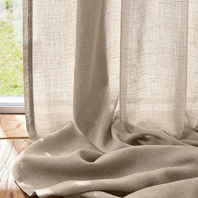 jinchan Taupe Linen Blend Curtain 84 inch Length 1 Panel for Sliding Door, Light Filtering 100 inch Extra Wide Living Room Drape with Rod Pocket Back Tab(100W x 84L, Taupe)