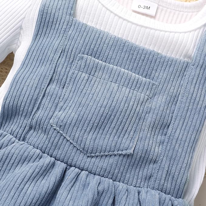 YOUNGER TREE Newborn Baby Girl Fall Winter Outfits Long Sleeve Romper Corduroy Overall Dress Infant Skirt Clothes Sets