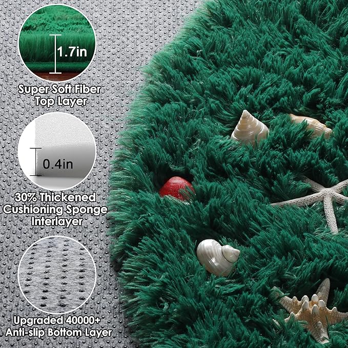 ONASAR Dark Green Round Area Rug 4x4, Soft Bedroom Circle Rugs for Kids Girls Teen Room, Cute Furry Plush Shaggy Carpet for Baby Nursery Living Room Playroom Dorm Christmas Home Decor