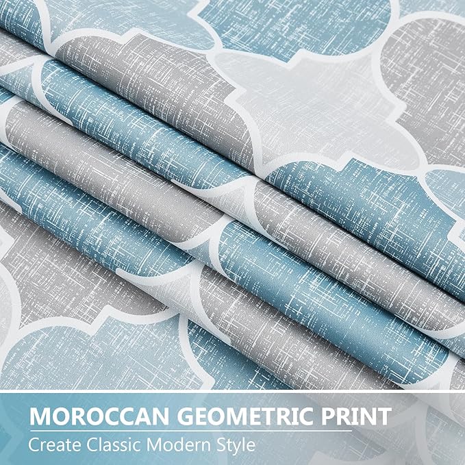 Gray Blue 100% Blackout Curtains 95 Inches Long for Living Room Bedroom Moroccan Trellis Print Window Treatments Panels Room Darkening Thermal Insulated Grommet Top Drapes, 52x95 2 Panels