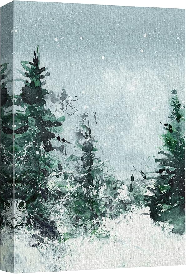 SIGNWIN Canvas Print Wall Art Woodland Nursery Decor Winter Snow Watercolor Pine Tree Forest Nature Illustrations Modern Art Decorative Landscape Colorful for Living Room, Bedroom, Office - 12"x18"