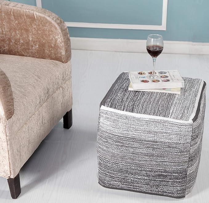 L.R. Resources Pablo Distressed Cubic Pouf Ottoman, 16" x 16", Grey
