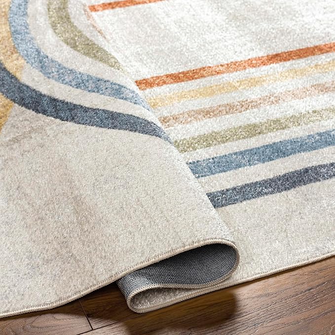 Mark&Day Washable Rugs, 7ft Round Eliot Modern Beige Area Rug, Oatmeal Brown Gray Carpet for Living Room, Bedroom or Kitchen (6'7" Round,Machine Washable)