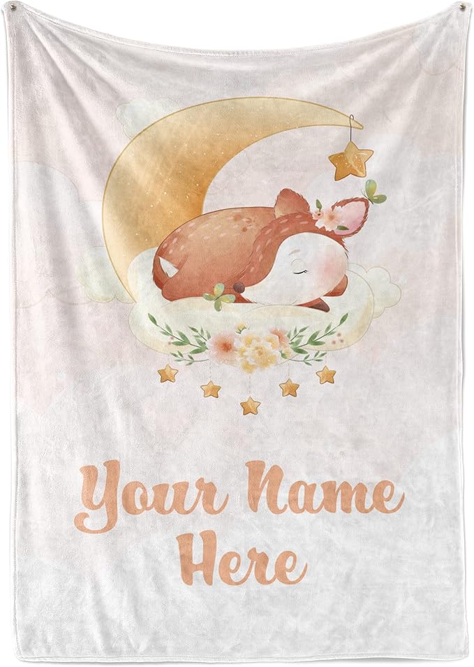 Personalized Baby Blankets with Name | Fawn Custom Baby Girl and Baby Boy Newborn Blanket | Unisex Warm Soft Sherpa Swaddle Blanket Minky | (Fawn, Sherpa 60"x80")