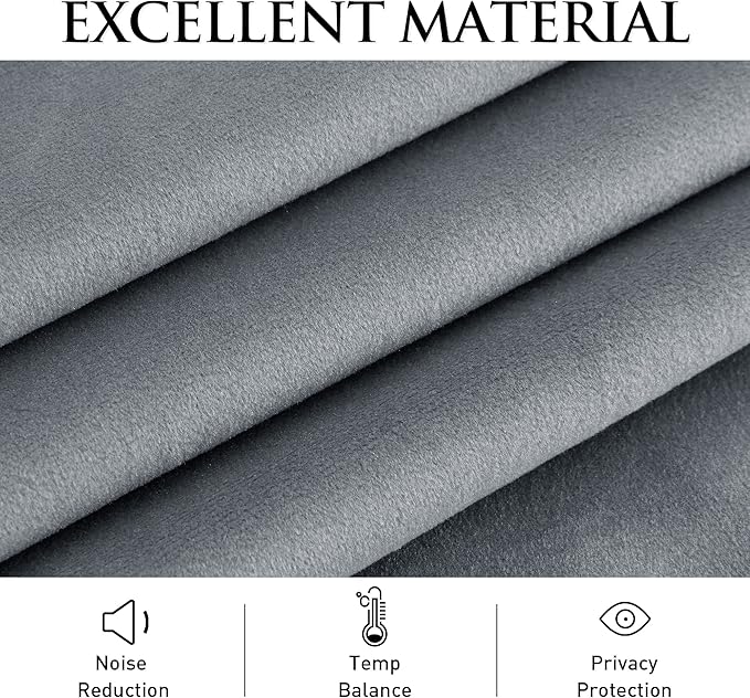 StangH 120 inches Long Pinch Pleated Velvet Curtains, Light Grey Extra Long Floor to Ceiling Window Covering Back Tab Light Blocking Thermal Curtains for Theater Villa, W30 x L120, 2 Panels