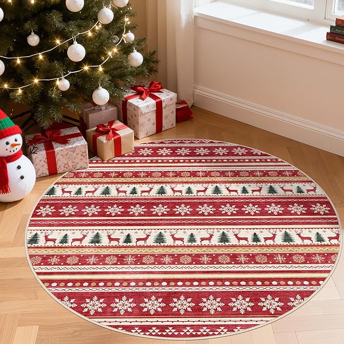 Area Rugs for Living Room Washable Living Room Rug Soft Neutral Indoor Floor Carpet Non-Slip Stain Resistant Modern Boho Rugs for Bedroom Dining Room Kids Room Nursery Office Home Red Green