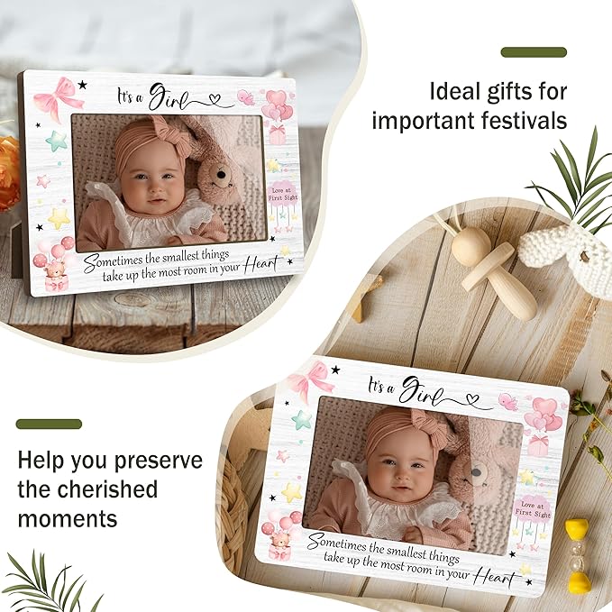 Cute First Christmas Baby Picture Frame - It's a Girl Gender Reveal Decorations and Baby Shower Gifts for New Mom Grandparent Pregnancy Announcement Newborn Nursery 4 X 6 Inch Picture Frame - A16