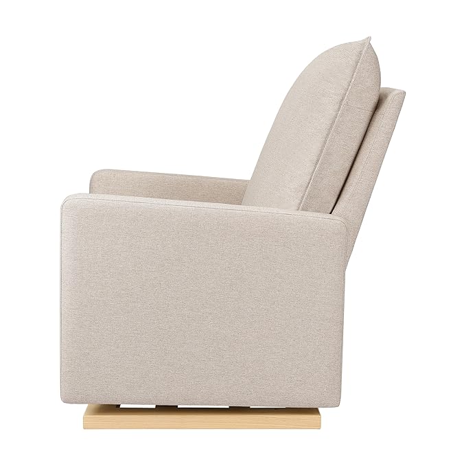 babyletto Cali Pillowback Chair and a Half Glider in Performance Beach Eco-Weave with Light Wood Base, Water Repellent & Stain Resistant, Greenguard Gold and CertiPUR-US Certified