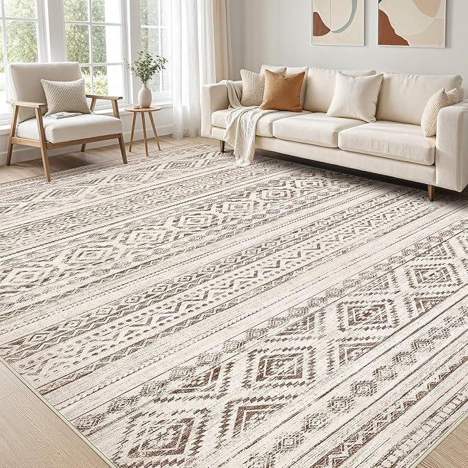 Area Rugs for Living Room Washable Living Room Rug Soft Neutral Indoor Floor Carpet Non-Slip Stain Resistant Modern Boho Rugs for Bedroom Dining Room Kids Room Nursery Office Home Dark Brown