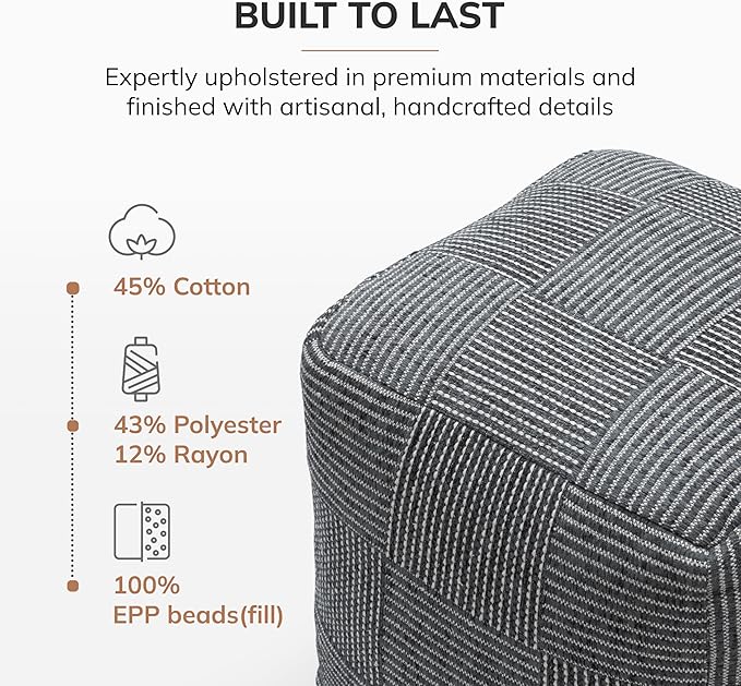 Anji Mountain 100% Handmade & Handcrafted Comfortable Home Décor Pouf Ottoman Footrest for Living Room, Bedroom, Nursery, Kidsroom, Patio Furniture - (20" x 20" x 20" - Gray Maze)