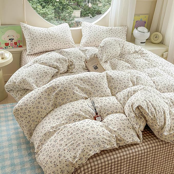 LifeTB 100% Cotton Muslin Duvet Cover Twin XL Vintage Botanical Floral Duvet Cover Ultra Soft Flower Comforter Cover Lightweight Soft Breathable Gauze Bedding Comforter Cover with 2 Pillowcases