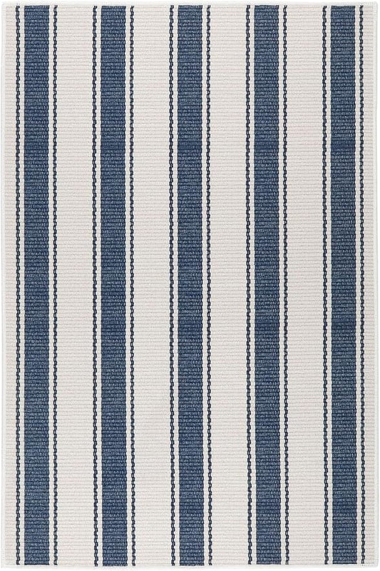 Dash & Albert Awning Stripe Blue Machine Washable Rug, 3 X 5 Feet, Blue Stripe Pattern