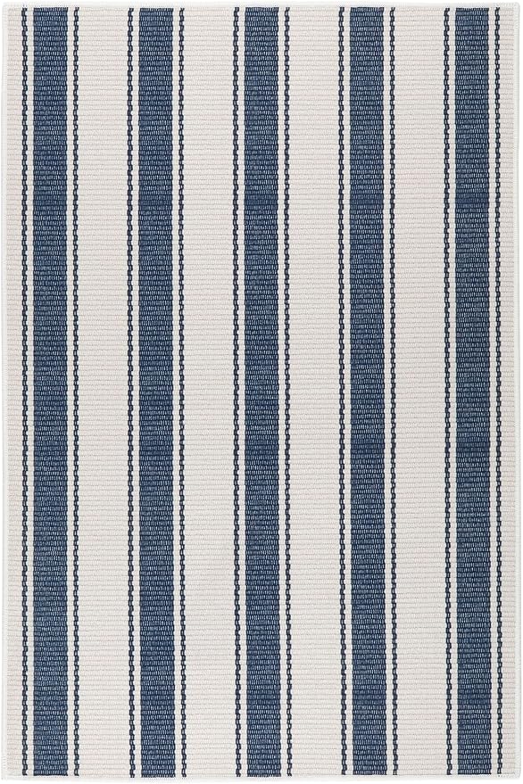 Dash & Albert Awning Stripe Blue Machine Washable Rug, 6 X 9 Feet, Blue Stripe Pattern