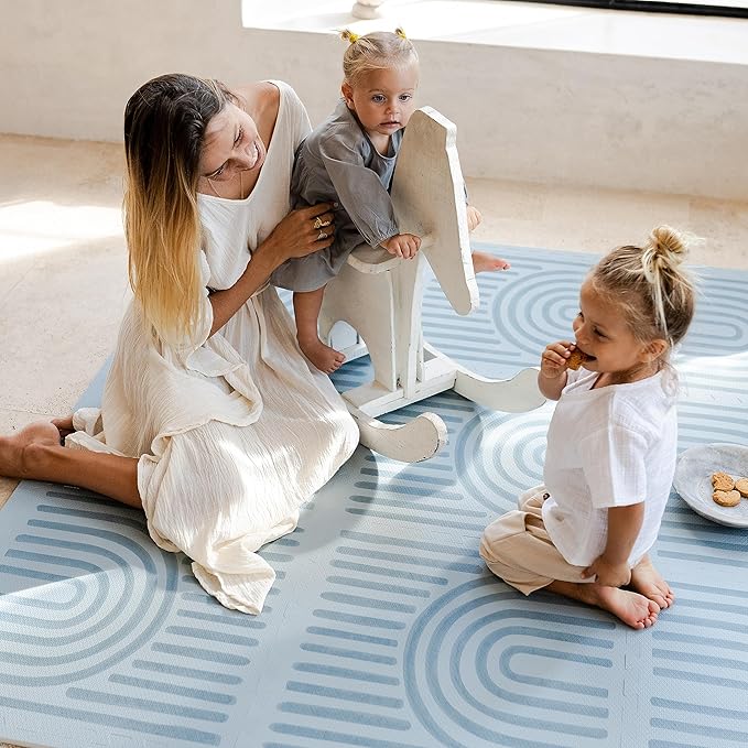 Toddlekind Playmat - Premium Foam Playmat, 4 x 6 feet, 6 Tile Extra Thick Foam Floor Puzzle Mat for Babies/Toddlers Stylish, Non-Toxic, Odorless. Perfect for Tummy Time, Crawling, and Play. Ideal for Nursery and Playroom. 0m+ (Blue)