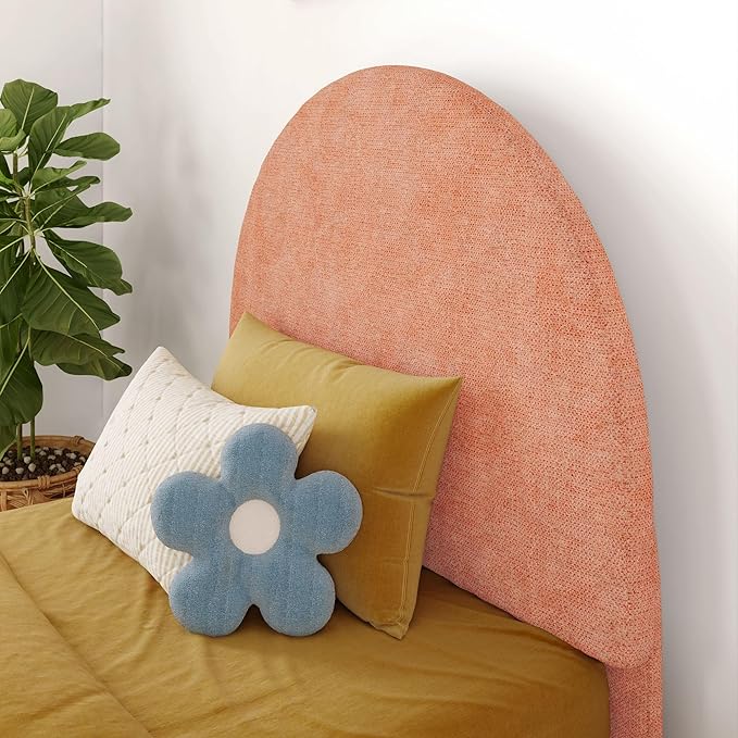 Max & Lily Upholstered Twin Bed Frame with Arch Headboard, Upholstered Platform Bed for Kids, No Box Spring Needed, Easy Assembly, Dusty Rose