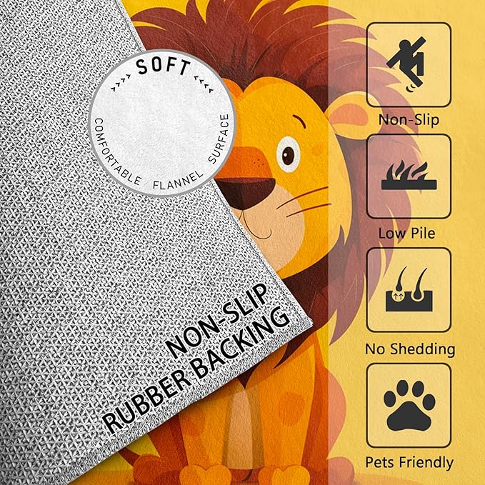Lion Rug for Nursery - 4x5 Rug - Lion Rug - Cute Cartoon Safari Area Rug - Kids Baby Nursery Rugs - Zoo Animal Yellow Carpet - Home Decor