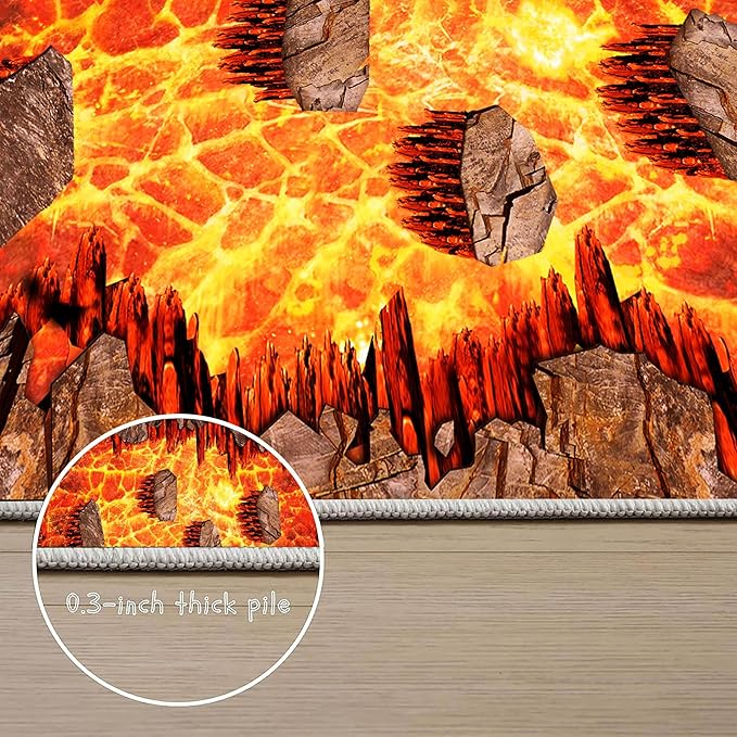 Lava Area Rugs 2x3ft,3D Visual Illusion Flame Living Room Non-Slip Floor Mat Lava Crackle Print Simulated Rug, Washable Non Slip Stain Resistant for Kids Rooms, Boys' Bedrooms, Game Rooms