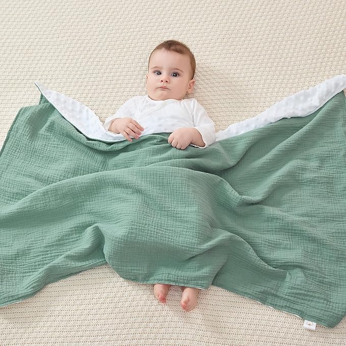 JELLYMONI Muslin Baby Blanket for Newborns, Double-Layer Soothing Raised Dots, Ultra-Soft Lightweight Receiving Blanket 1-Pack, Breathable Nursery Swaddle, 30x40 Inch