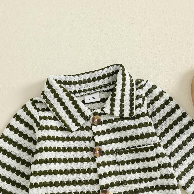 Thorn Tree Baby Boys Clothes Infant Knit Romper Long Sleeve Newborn Outfits Button Closure Onesie Turn Down Collar Jumpsuit